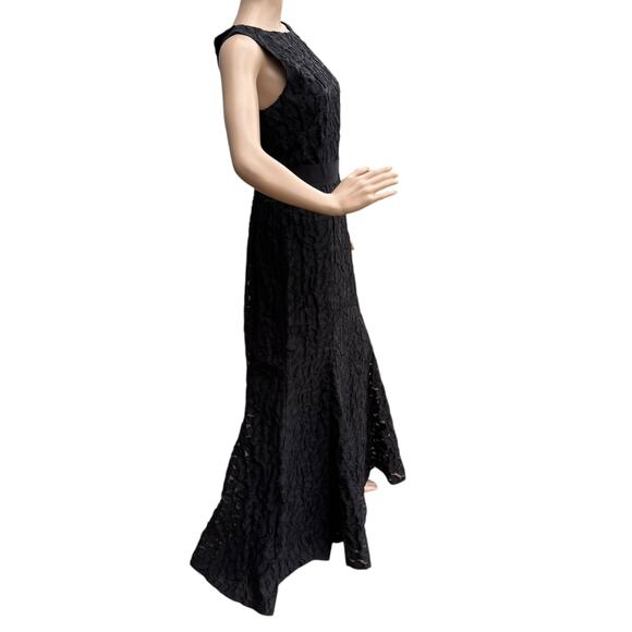 St. John 10 Black Lace Maxi Dress Godet Mermaid Evening Gown Boat Neck - Picture 5 of 12